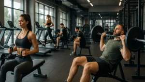 Klub fitness w Ełku z ludźmi trenującymi na siłowni